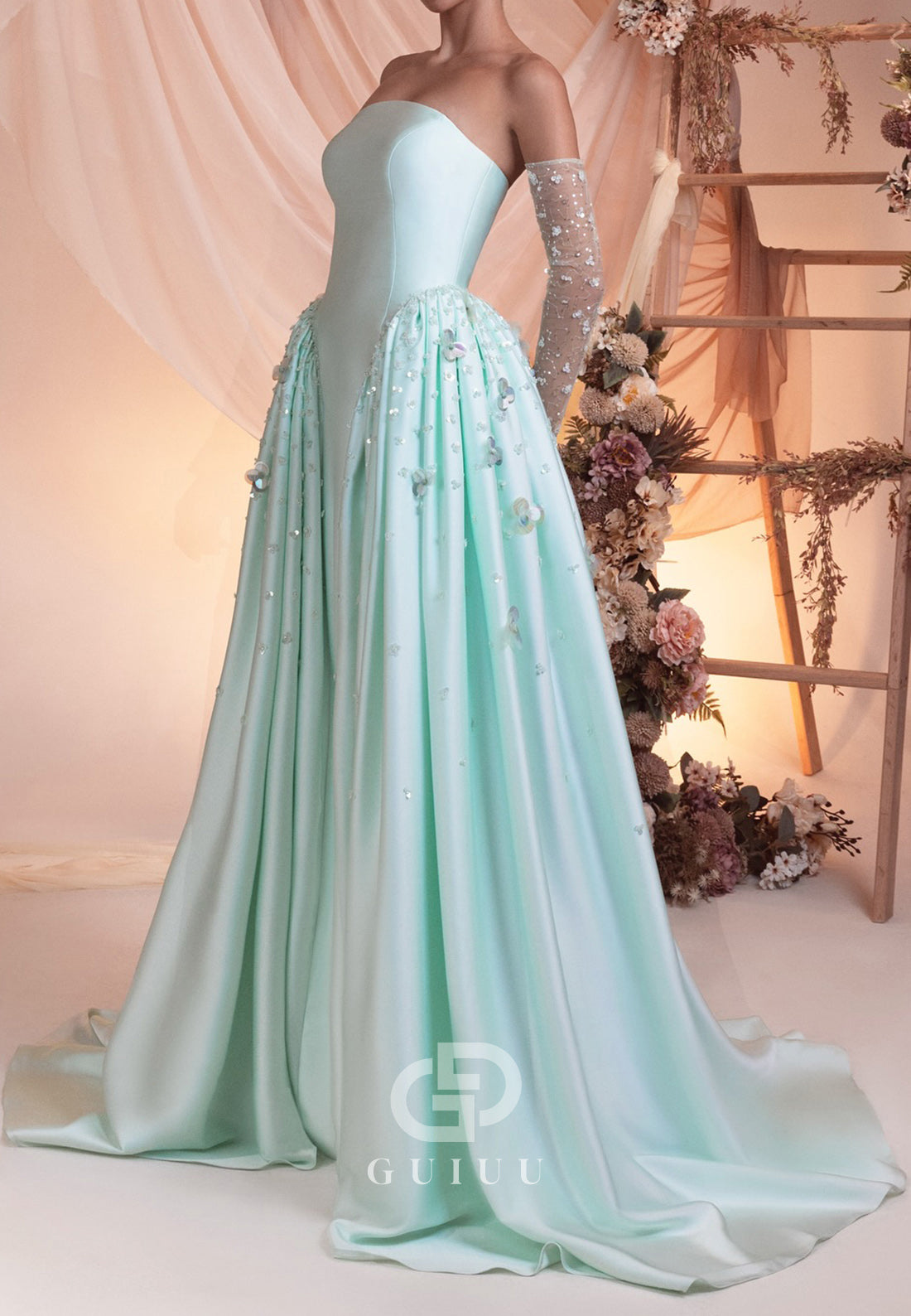 Simple A-Line Strapless Sleeveless Empire-Waist Evening Dress