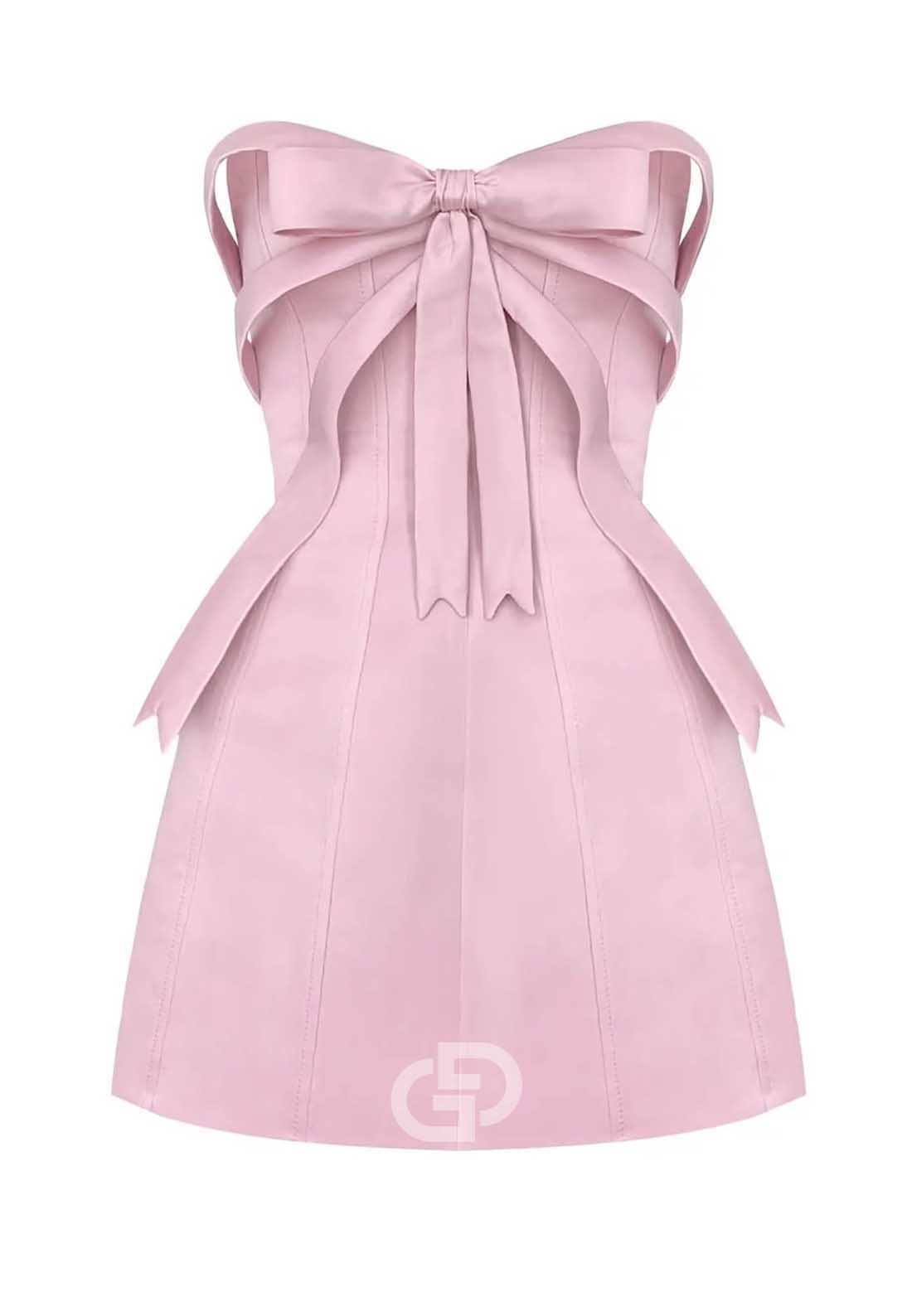 Simple Strapless Sleeveless Bowknot Satin Homecoming Dress