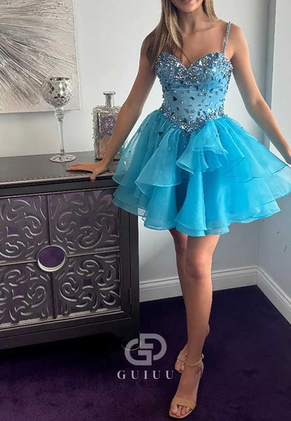 A-Line Spaghetti Straps Sweetheart Sequins Homecoming Dress