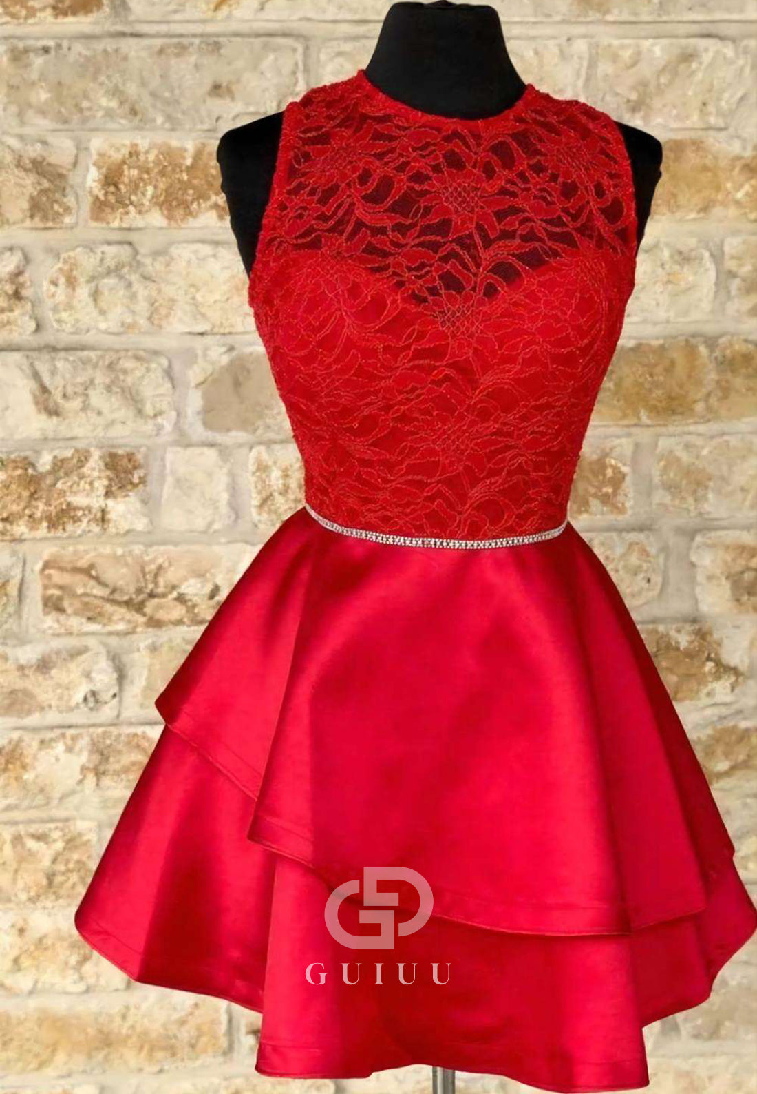 Red Sleeveless Scoop Empire-Waist Short Homecoming Dress