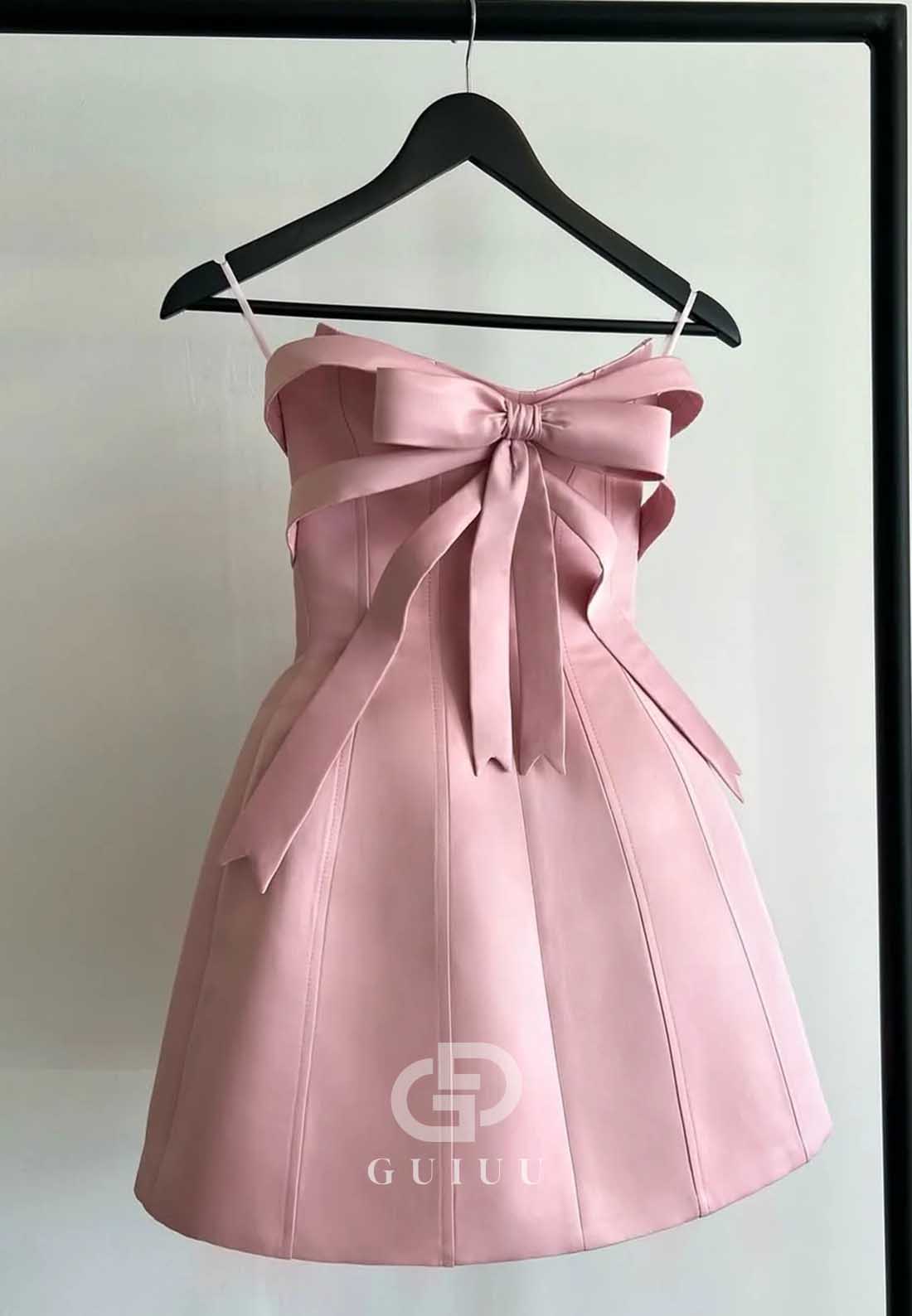 Simple Strapless Sleeveless Bowknot Satin Homecoming Dress