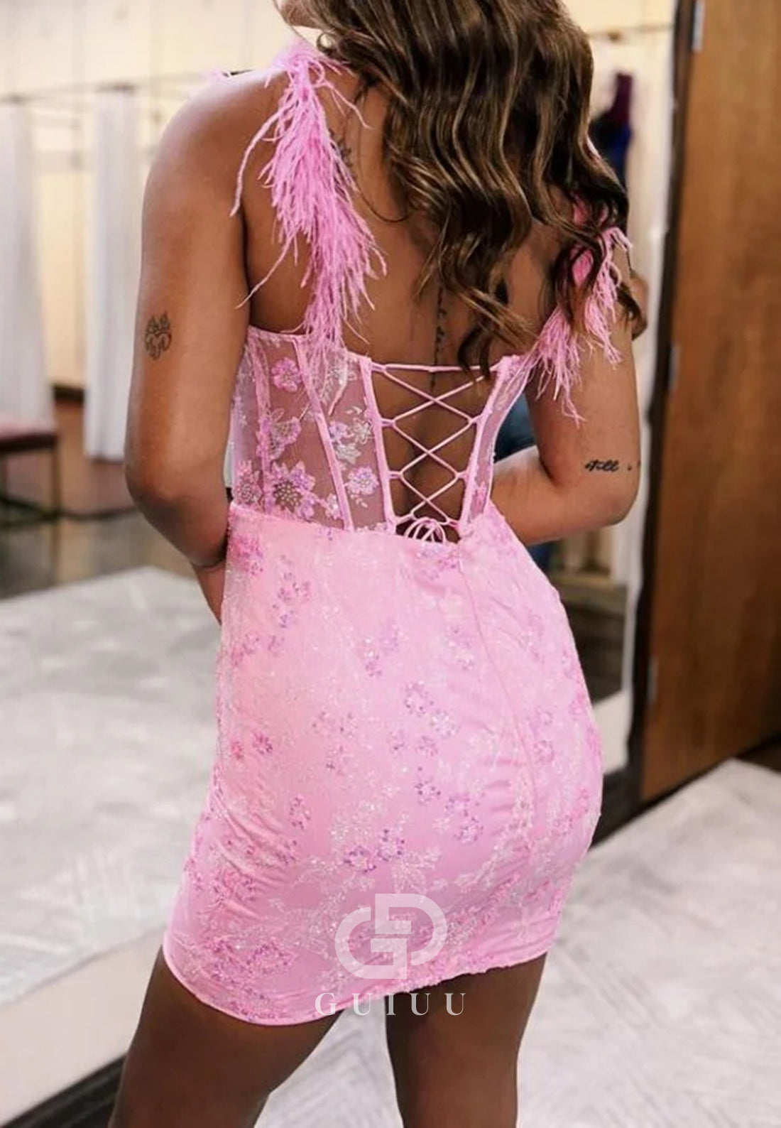 A-Line Spaghetti Straps Sweetheart Appliques Corset Homecoming Dress