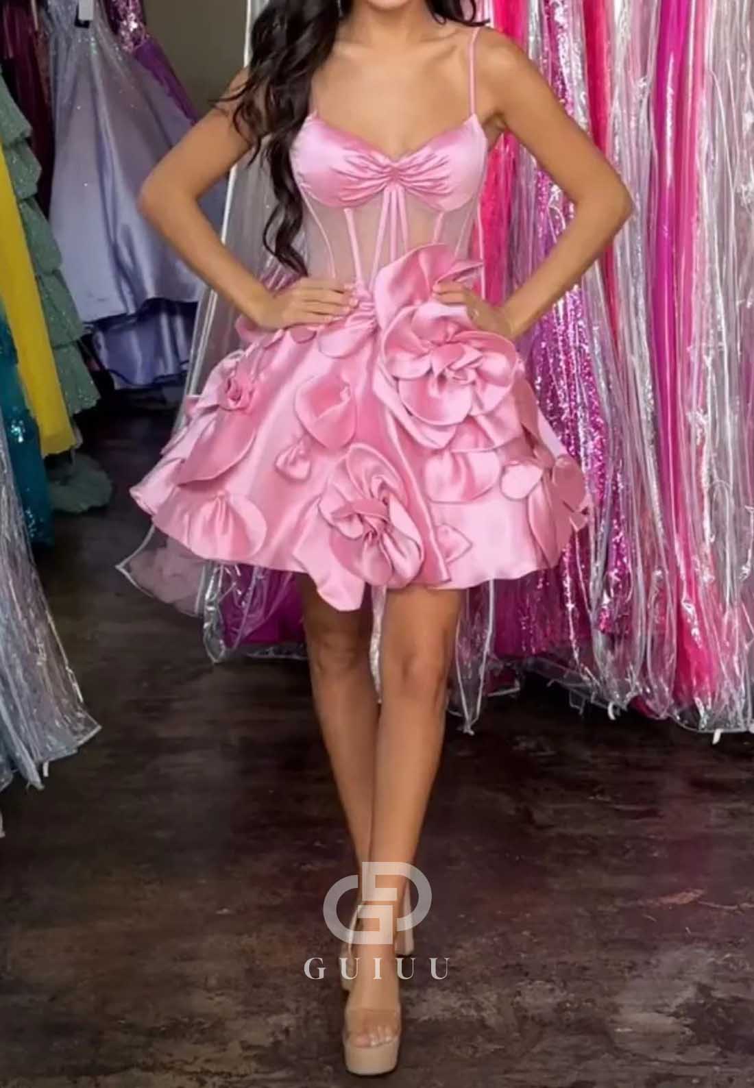 Simple Spaghetti Straps Sweetheart Corset Tulle Homecoming Dress