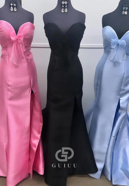 Simple Sleeveless Strapless Slit Mermaid Prom Dress