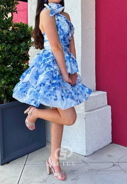 One Shoulder Sleeveless A-Line Homecoming Dress