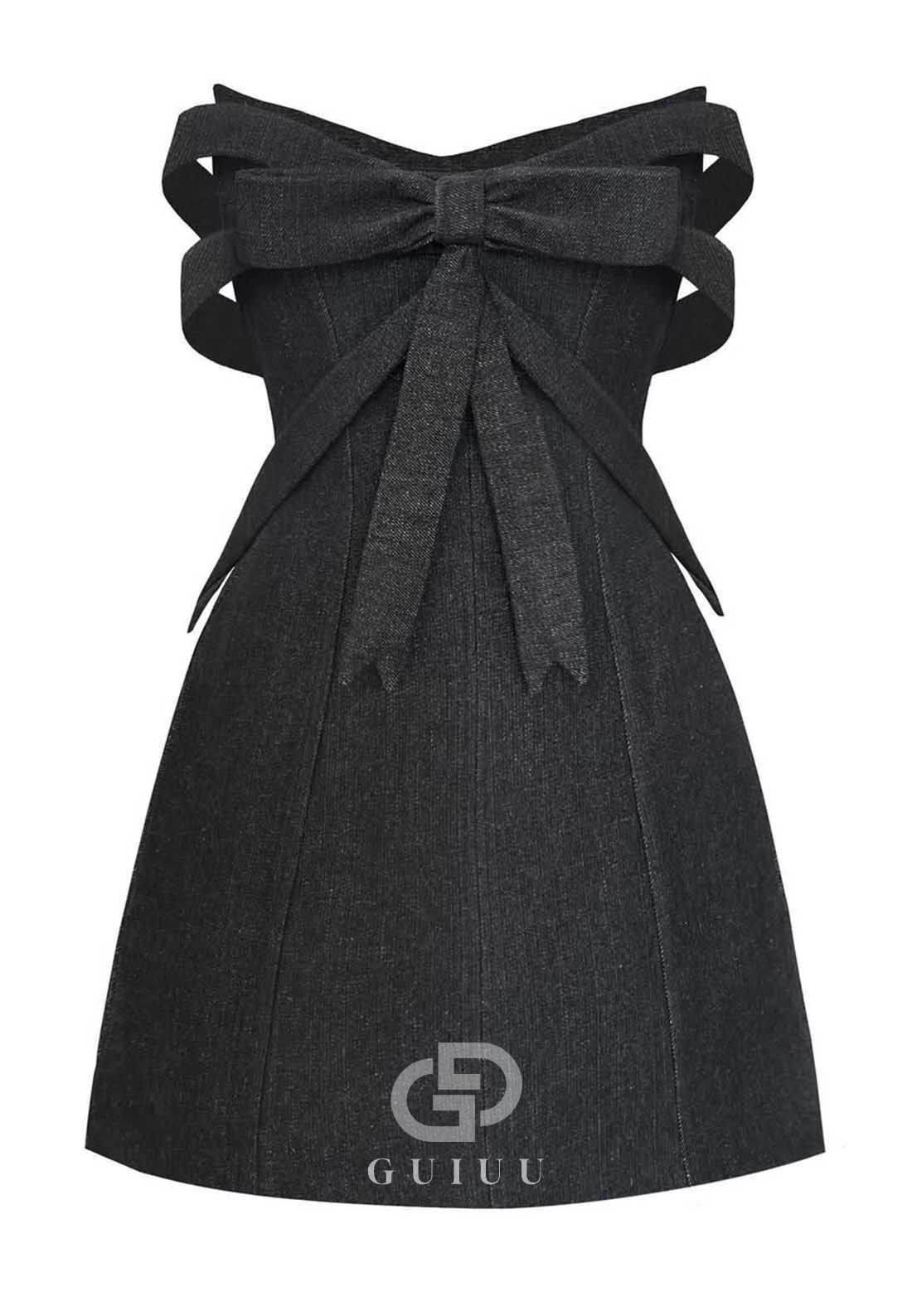 Simple Strapless Sleeveless Bowknot Satin Homecoming Dress