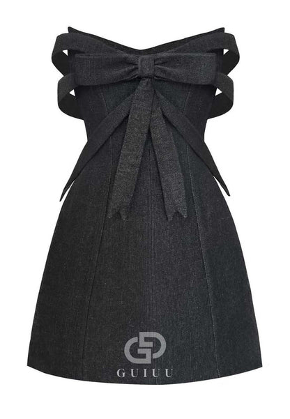 Simple Strapless Sleeveless Bowknot Satin Homecoming Dress