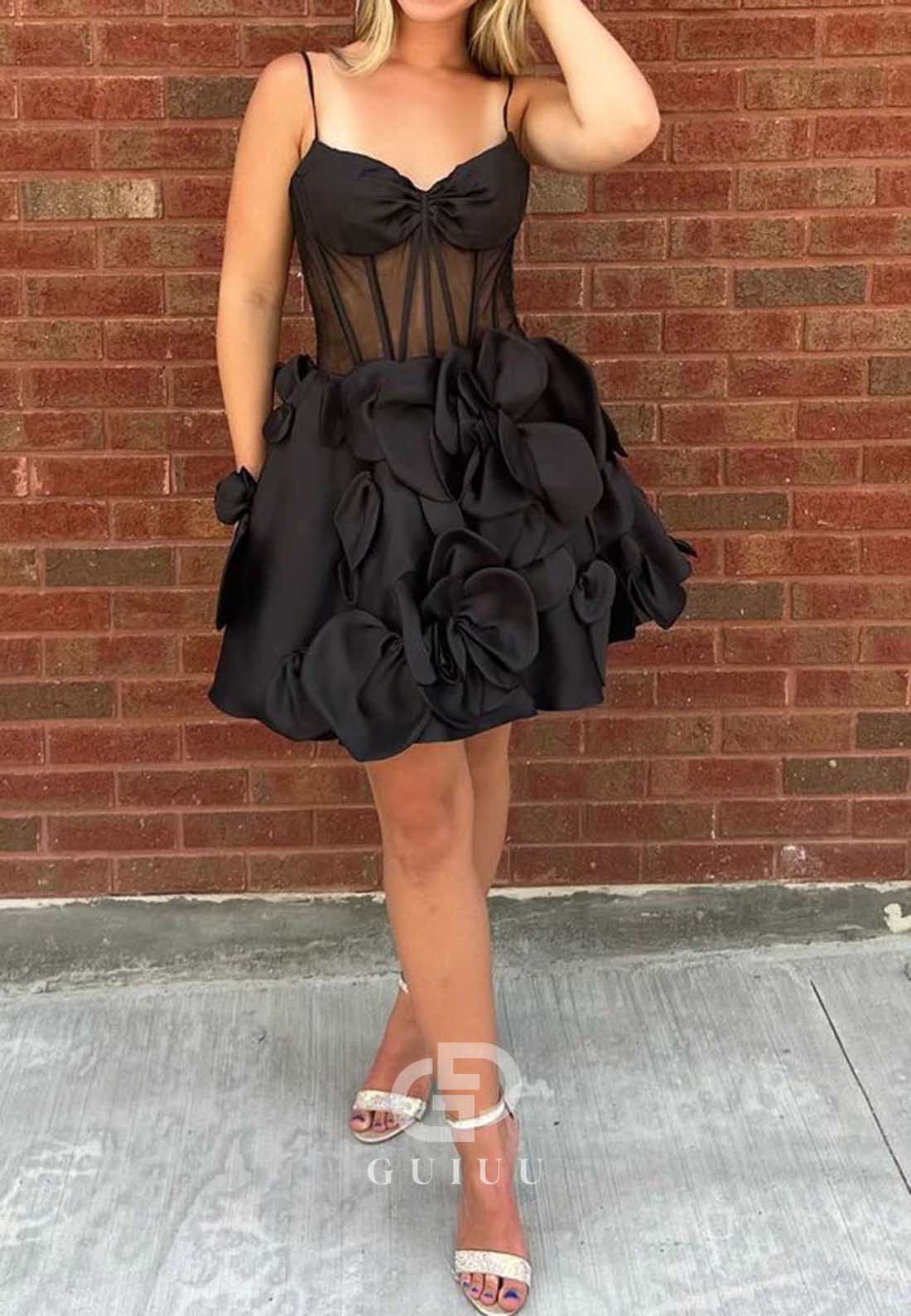 Simple Spaghetti Straps Sweetheart Corset Tulle Homecoming Dress