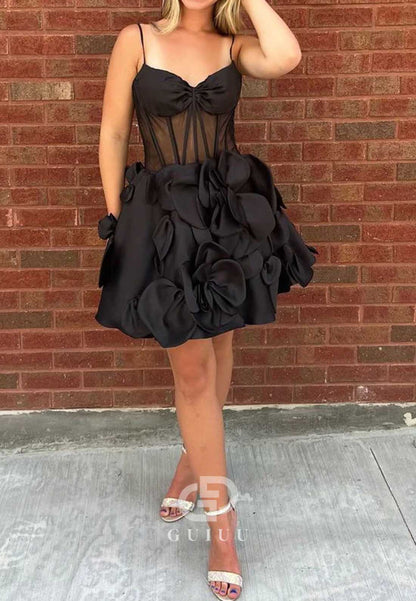 Simple Spaghetti Straps Sweetheart Corset Tulle Homecoming Dress