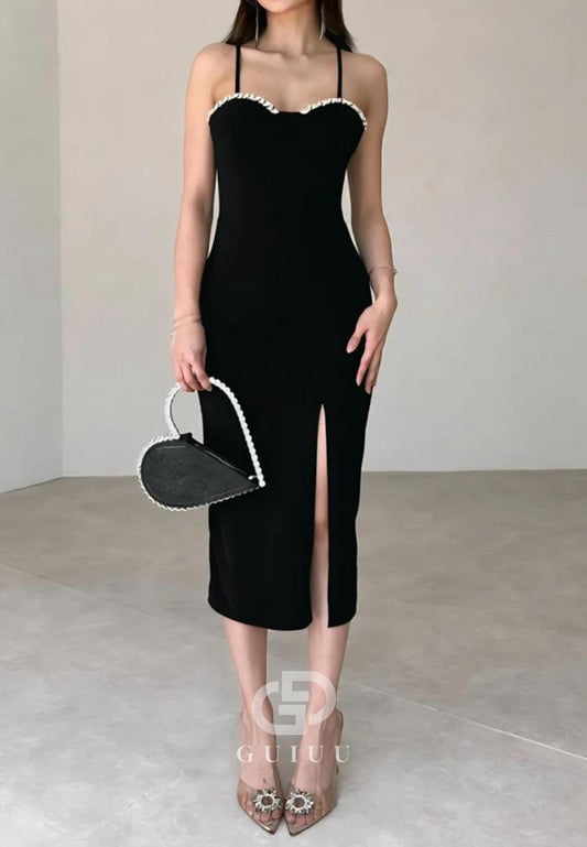 Spaghetti Straps Sweetheart Beads Short Evening Dress