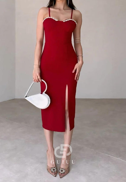 Spaghetti Straps Sweetheart Beads Short Evening Dress