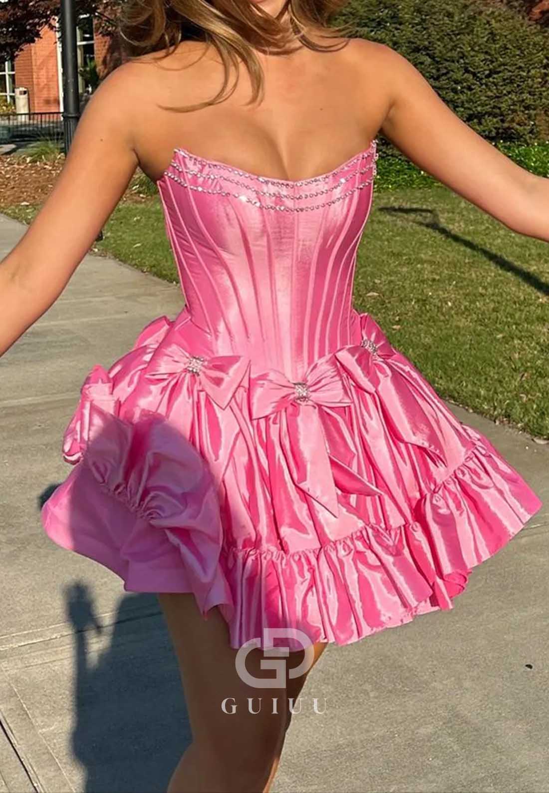 Simple Strapless Sleeveless Bowknot Homecoming Dress