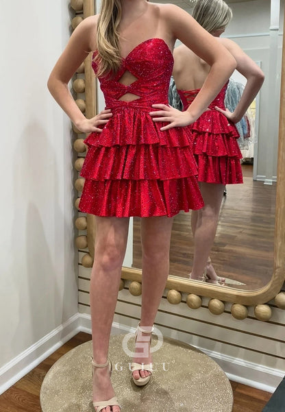 A-Line Strapless Sleeveless Ruffles Short Homecoming Dress