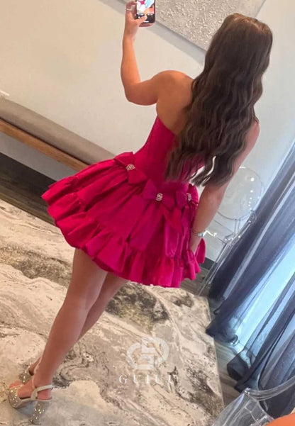 Simple Strapless Sleeveless Bowknot Homecoming Dress