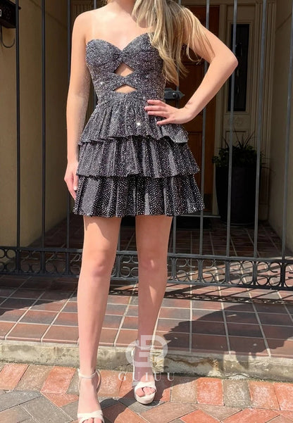 A-Line Strapless Sleeveless Ruffles Short Homecoming Dress