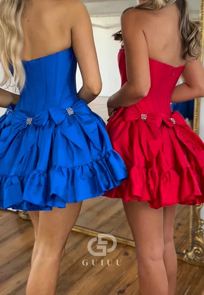 Simple Strapless Sleeveless Bowknot Homecoming Dress