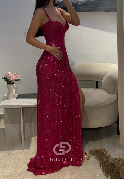 Fuchsia Spaghetti Straps Sweetheart Corset Prom  Dress