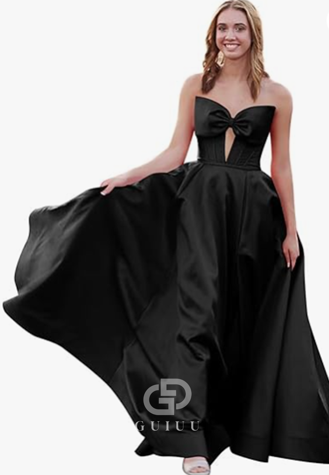 Royal Blue A-Line Strapless Sleeveless Prom Dress with Slit Empire-Waist Evening Party Dress