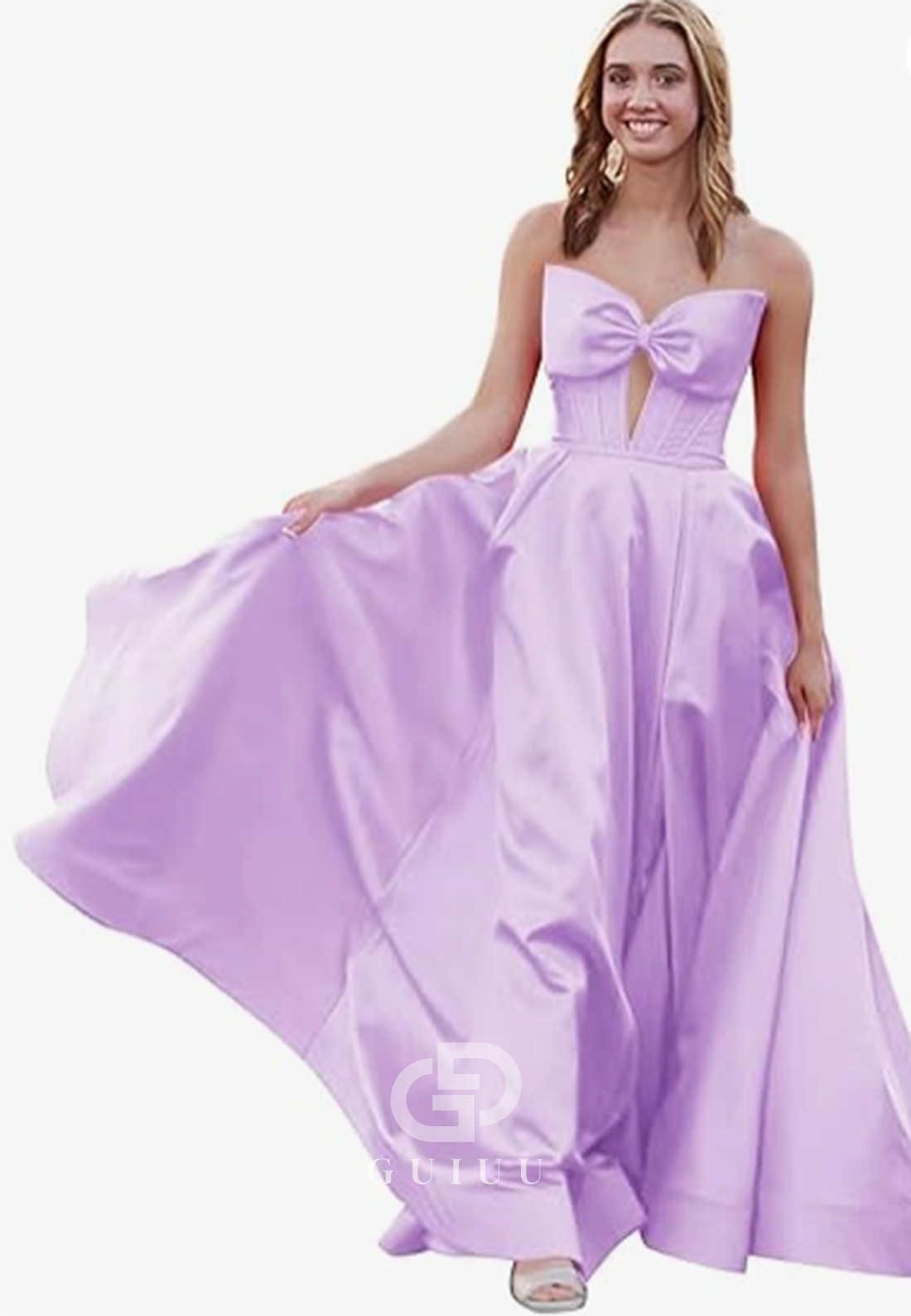 Royal Blue A-Line Strapless Sleeveless Prom Dress with Slit Empire-Waist Evening Party Dress