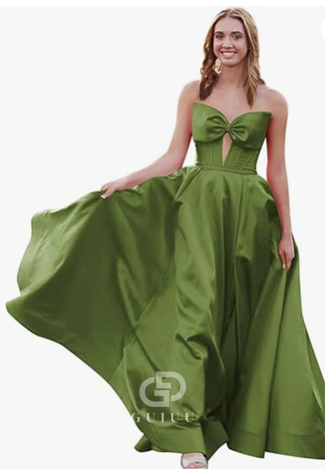 Royal Blue A-Line Strapless Sleeveless Prom Dress with Slit Empire-Waist Evening Party Dress