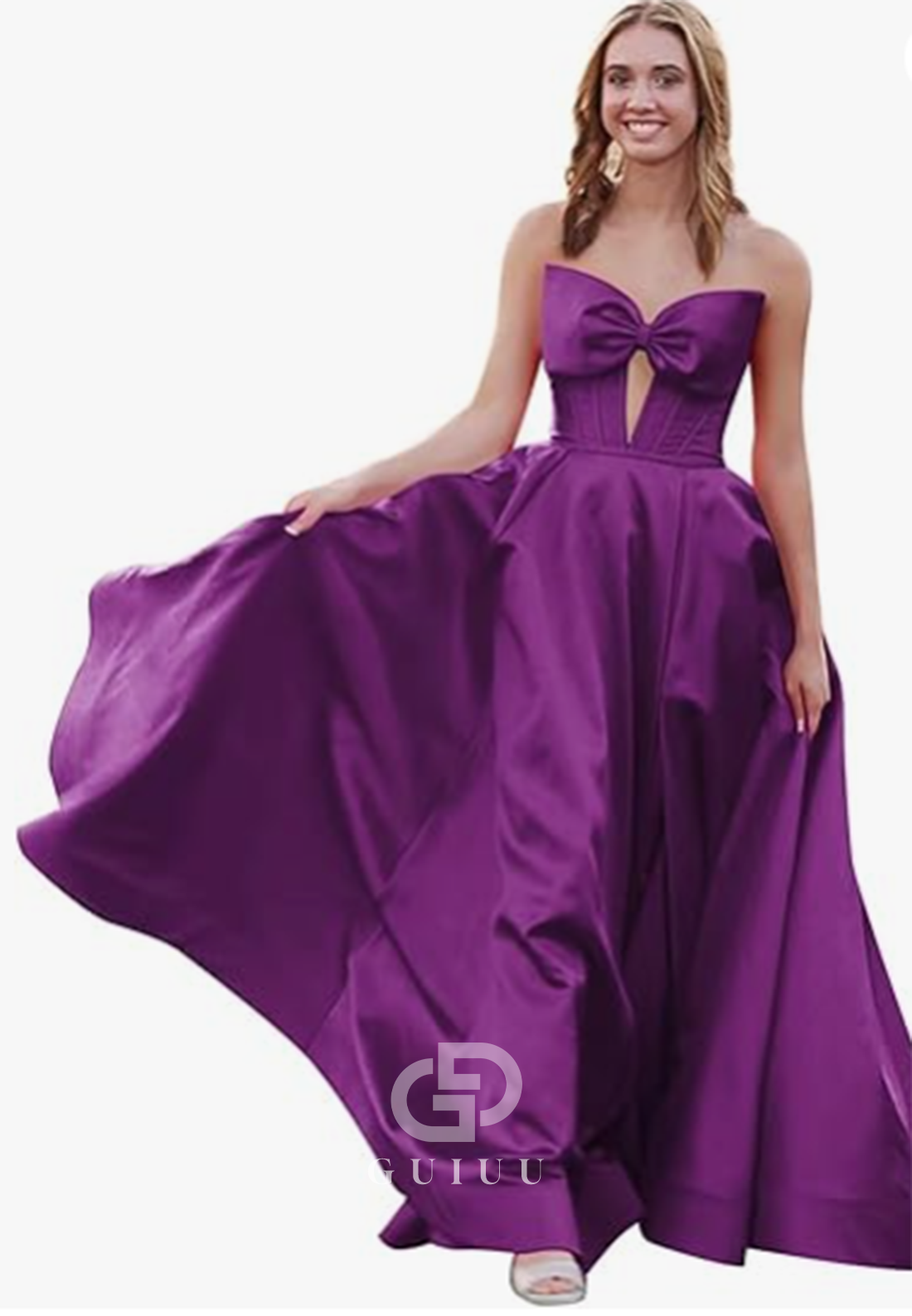 Royal Blue A-Line Strapless Sleeveless Prom Dress with Slit Empire-Waist Evening Party Dress