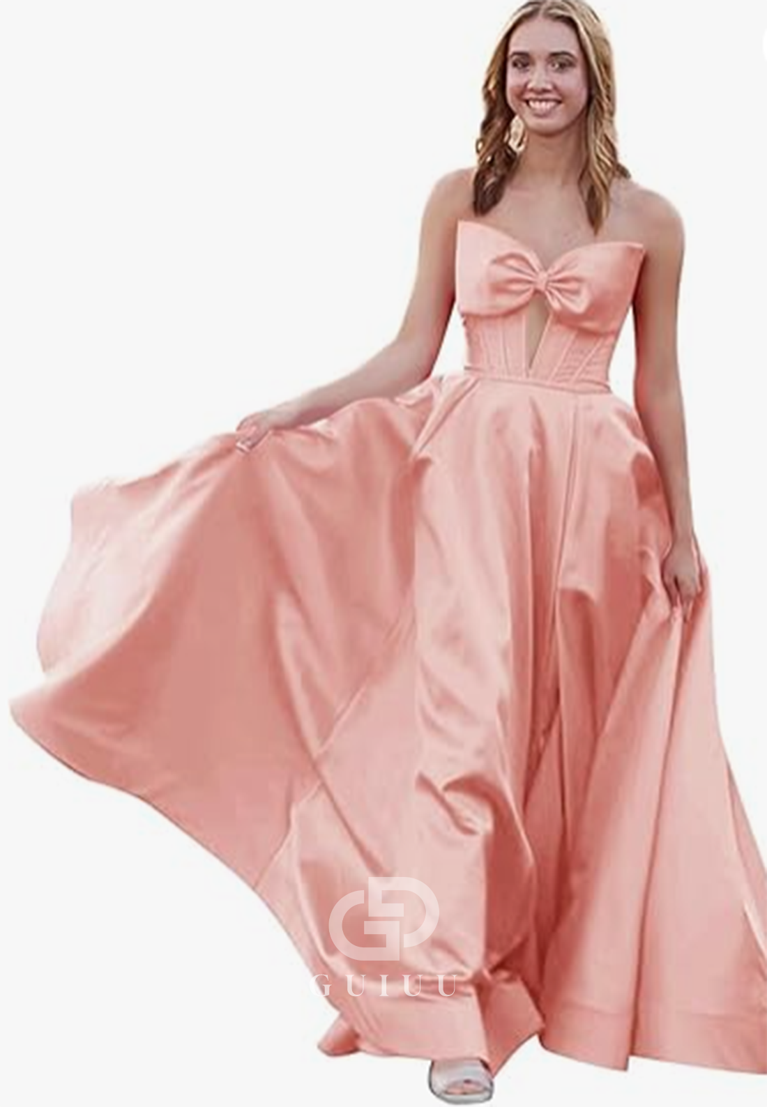 Royal Blue A-Line Strapless Sleeveless Prom Dress with Slit Empire-Waist Evening Party Dress