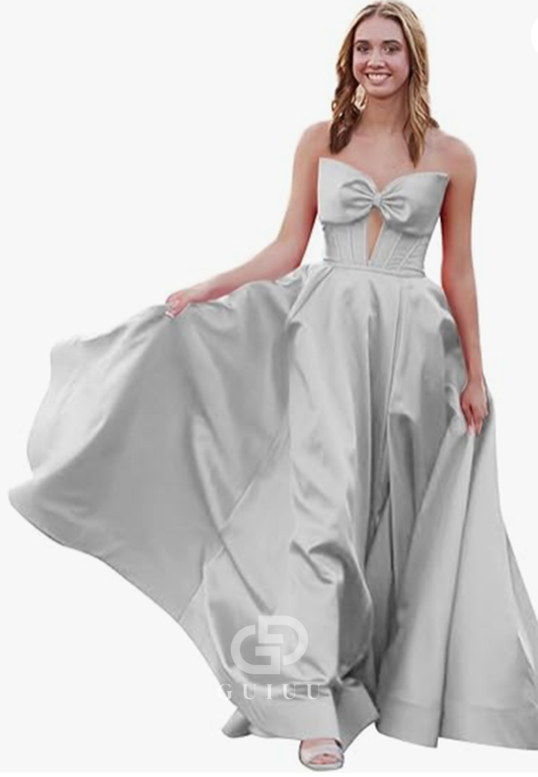 Royal Blue A-Line Strapless Sleeveless Prom Dress with Slit Empire-Waist Evening Party Dress