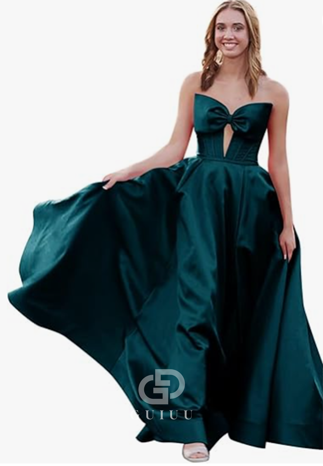 Royal Blue A-Line Strapless Sleeveless Prom Dress with Slit Empire-Waist Evening Party Dress