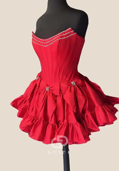 Simple Strapless Sleeveless Bowknot Homecoming Dress
