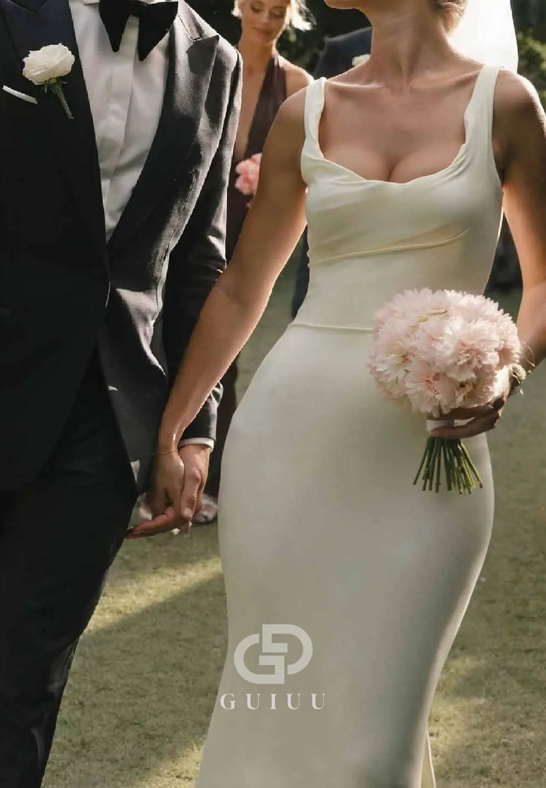 Mermaid Cowl Neck Sleeveless Sweep Train Elastic Satin Wedding Dress