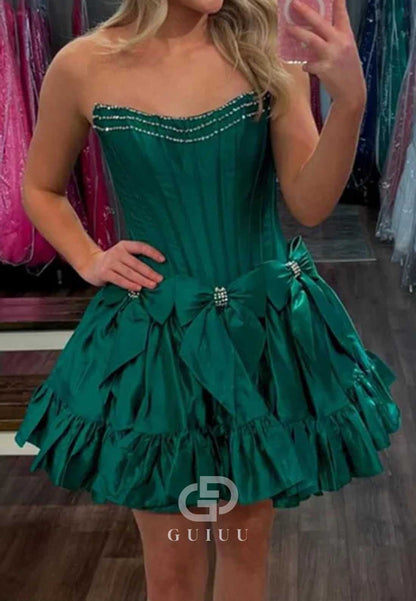 Simple Strapless Sleeveless Bowknot Homecoming Dress