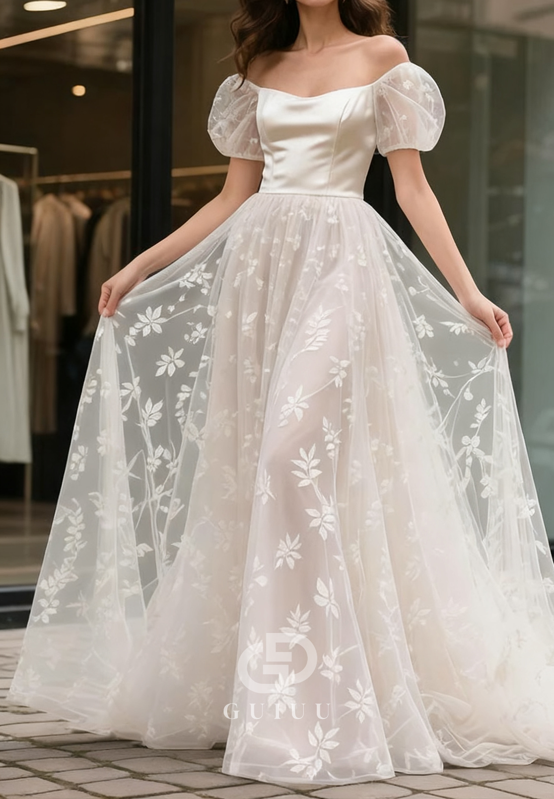 Simple Short Sleeves Sweetheart Sequins Lace Wedding Dress
