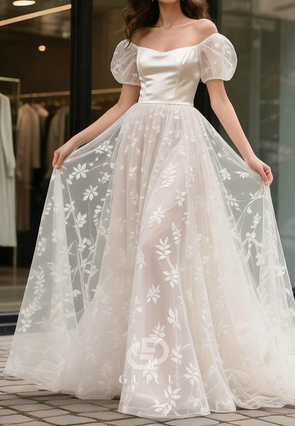 Simple Short Sleeves Sweetheart Sequins Lace Wedding Dress