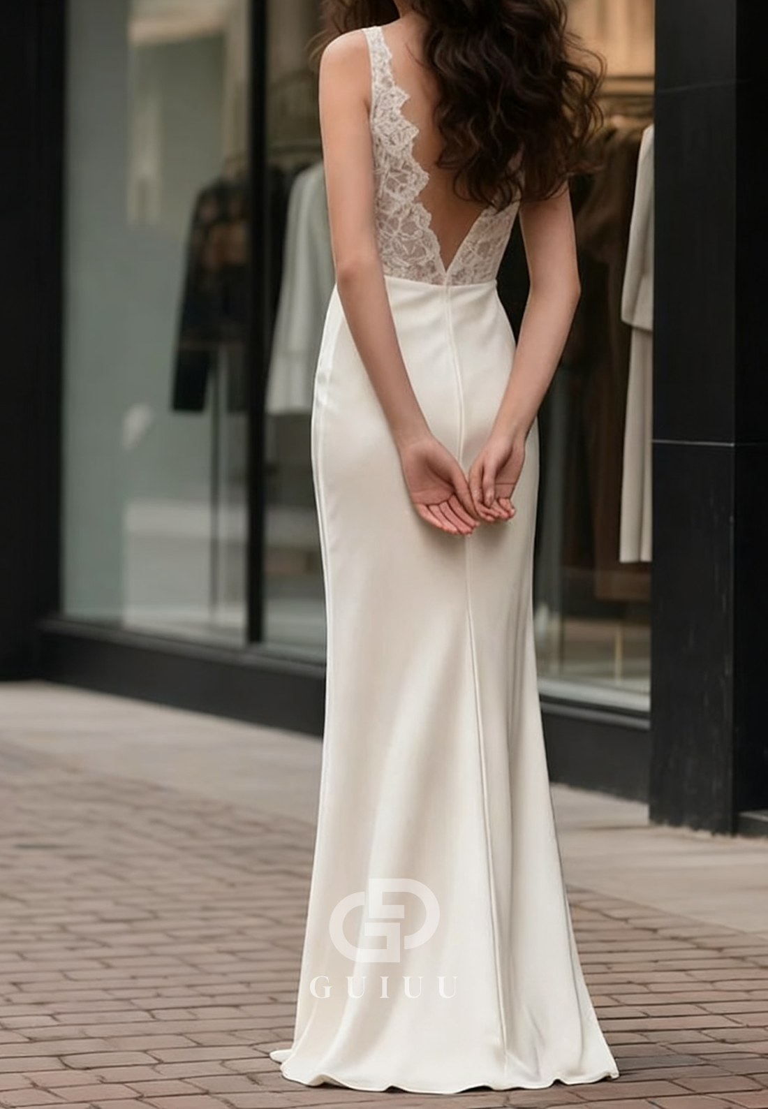 Spaghetti Straps V-Neck Bowknot A-Line Wedding Dress