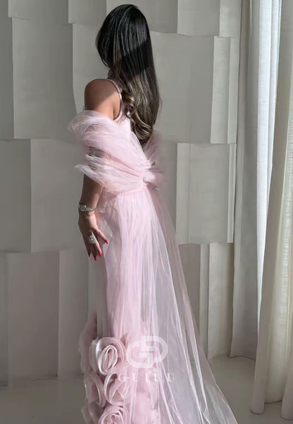 Blushing Pink Sleeveless Strapless Floral Appliques Prom Dress