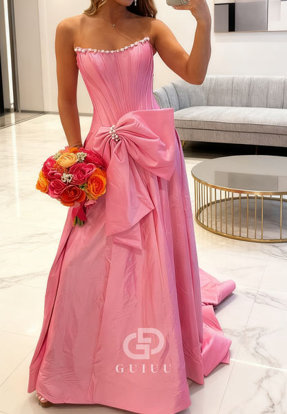 Blushing Pink Sleeveless Strapless Bowknot A-Line Prom Dress