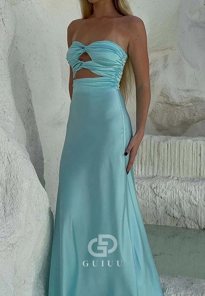Simple Sheath Sweetheart Blue Long Ruched Prom Party Dress