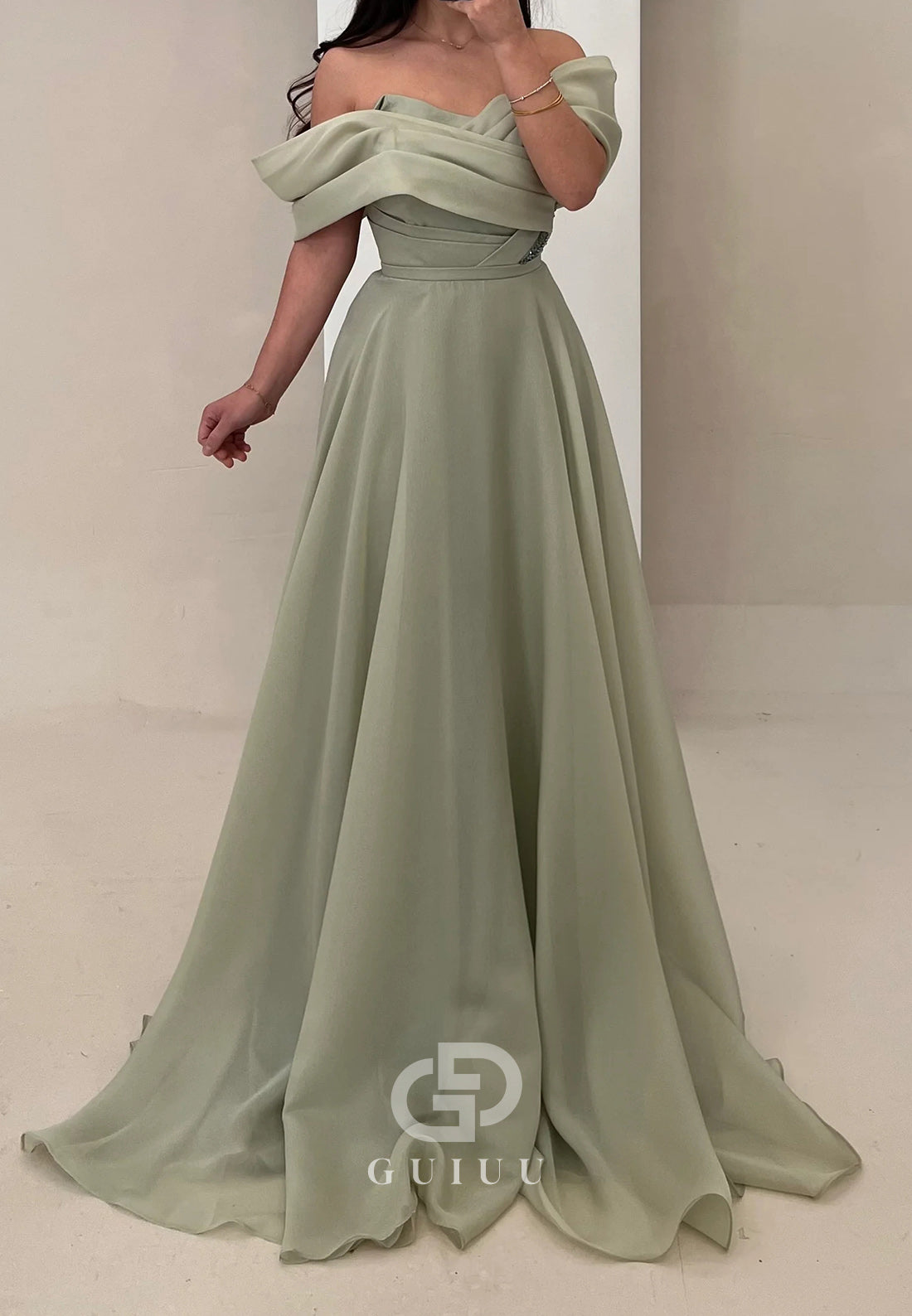 A-Line Evening Gown Off-Shoulder Pleated Formal Dress