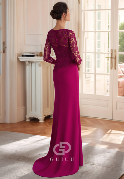 Orchid Long Sleeves Scoop Lace Corset Mother of the Bride Dress