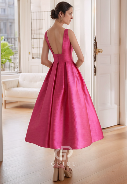 Fuchsia A-Line Spaghetti Straps Square Backless Mother of the Bride Dress
