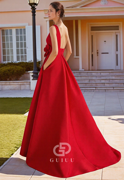 Red A-Line Sleeveless Empire-Waist Mother of the Bride Dress