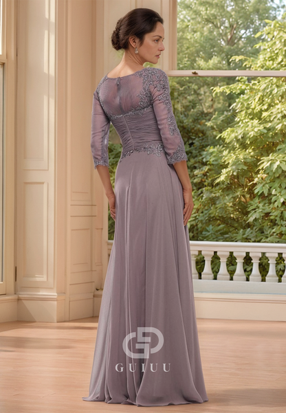 Dusty Lavender Long Sleeves Scoop Appliques Corset Mother of the Bride Dress