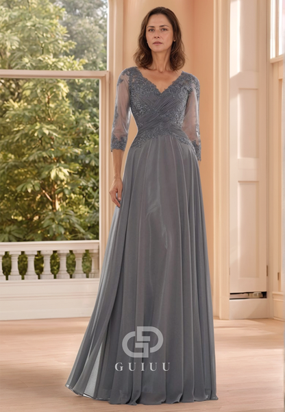 Dusty Lavender Long Sleeves Scoop Appliques Corset Mother of the Bride Dress