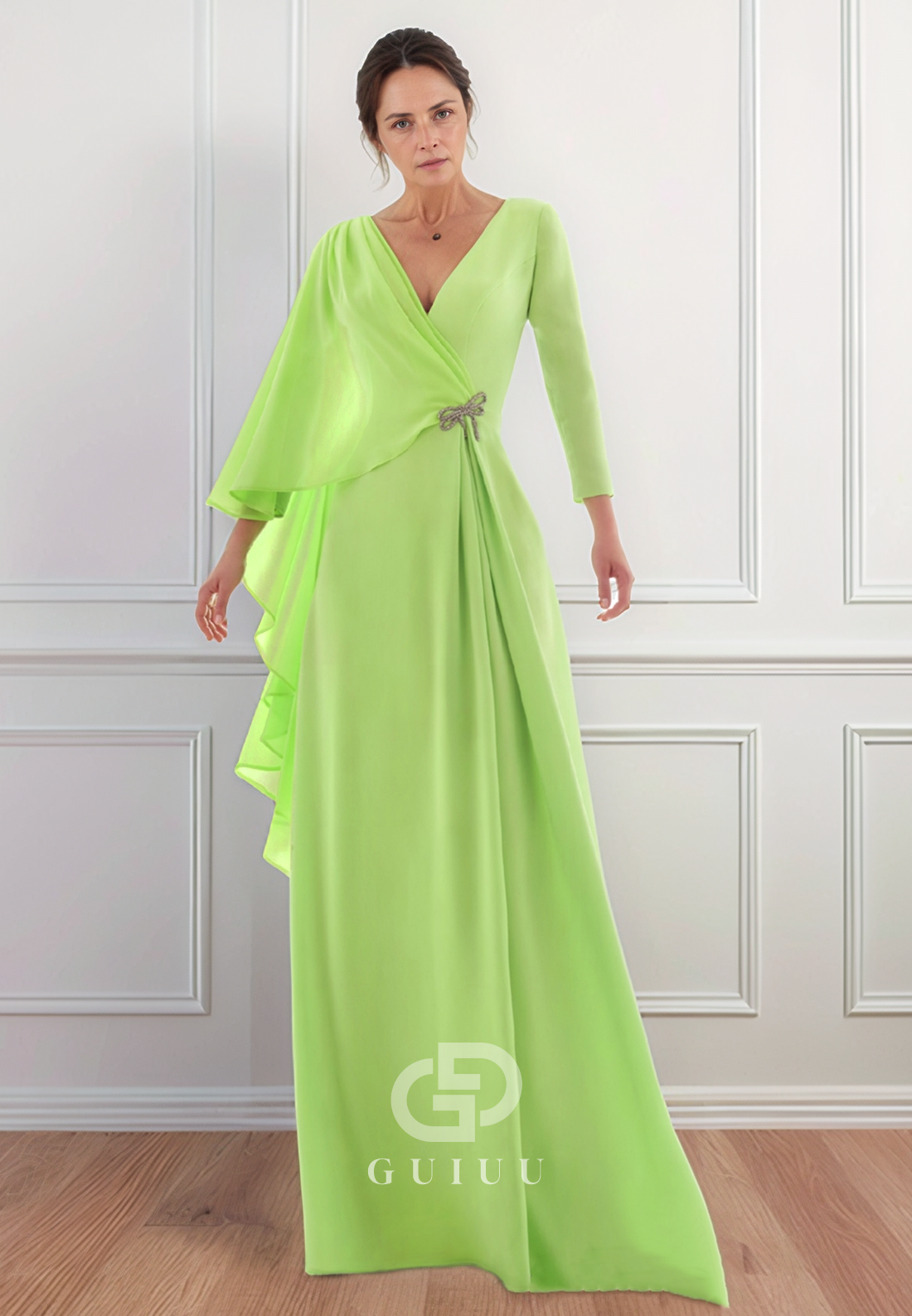 Simple A-Line V-Neck Corset Chiffon Mother of the Bride Dress