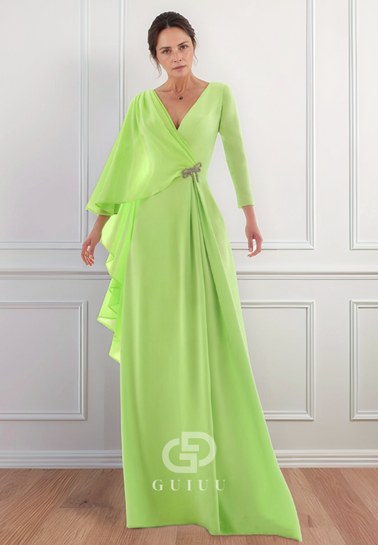 Simple A-Line V-Neck Corset Chiffon Mother of the Bride Dress