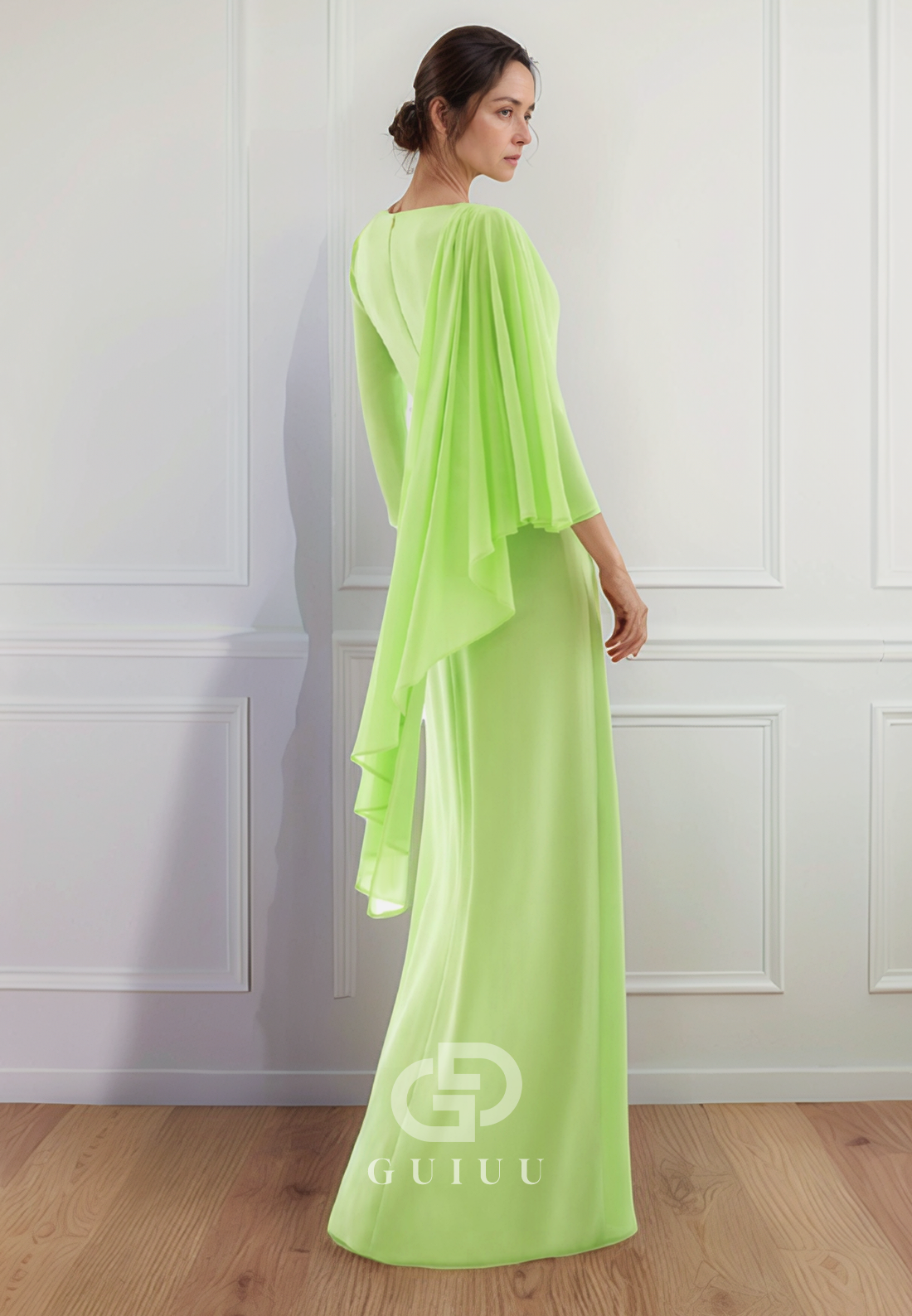 Simple A-Line V-Neck Corset Chiffon Mother of the Bride Dress