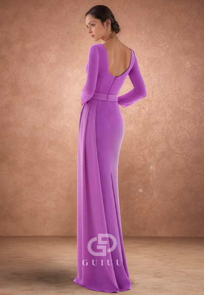 Lilac A-Line Long Sleeves Scoop Empire-Waist Mother of the Bride Dress