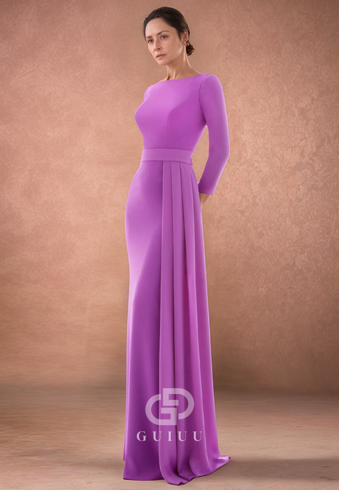 Lilac A-Line Long Sleeves Scoop Empire-Waist Mother of the Bride Dress