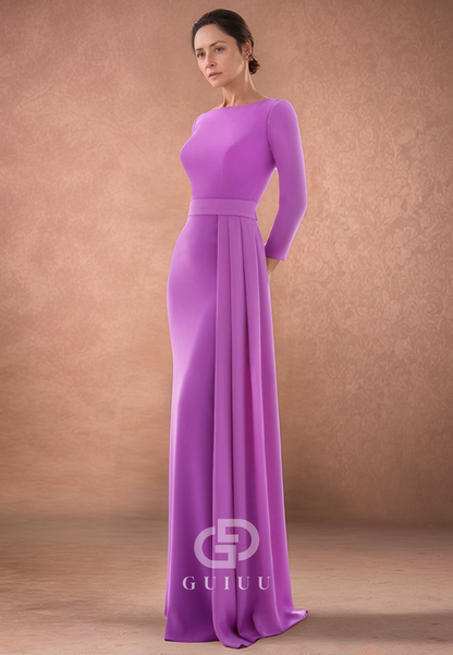 Lilac A-Line Long Sleeves Scoop Empire-Waist Mother of the Bride Dress