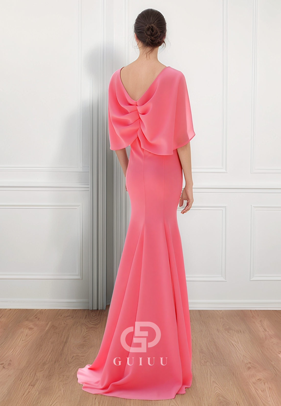 Elegant Cap Sleeves V-Neck Ruched Satin  Mother of the Bride Dress